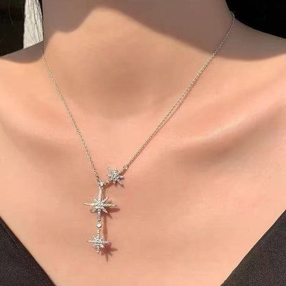 Sterling Silver Starbust Lariat C/Z Pendant Necklace