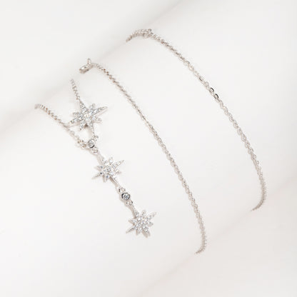 Sterling Silver Starbust Lariat C/Z Pendant Necklace