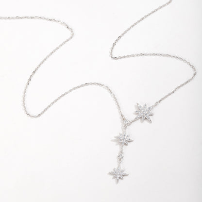 Sterling Silver Starbust Lariat C/Z Pendant Necklace