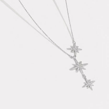 Sterling Silver Starbust Lariat C/Z Pendant Necklace