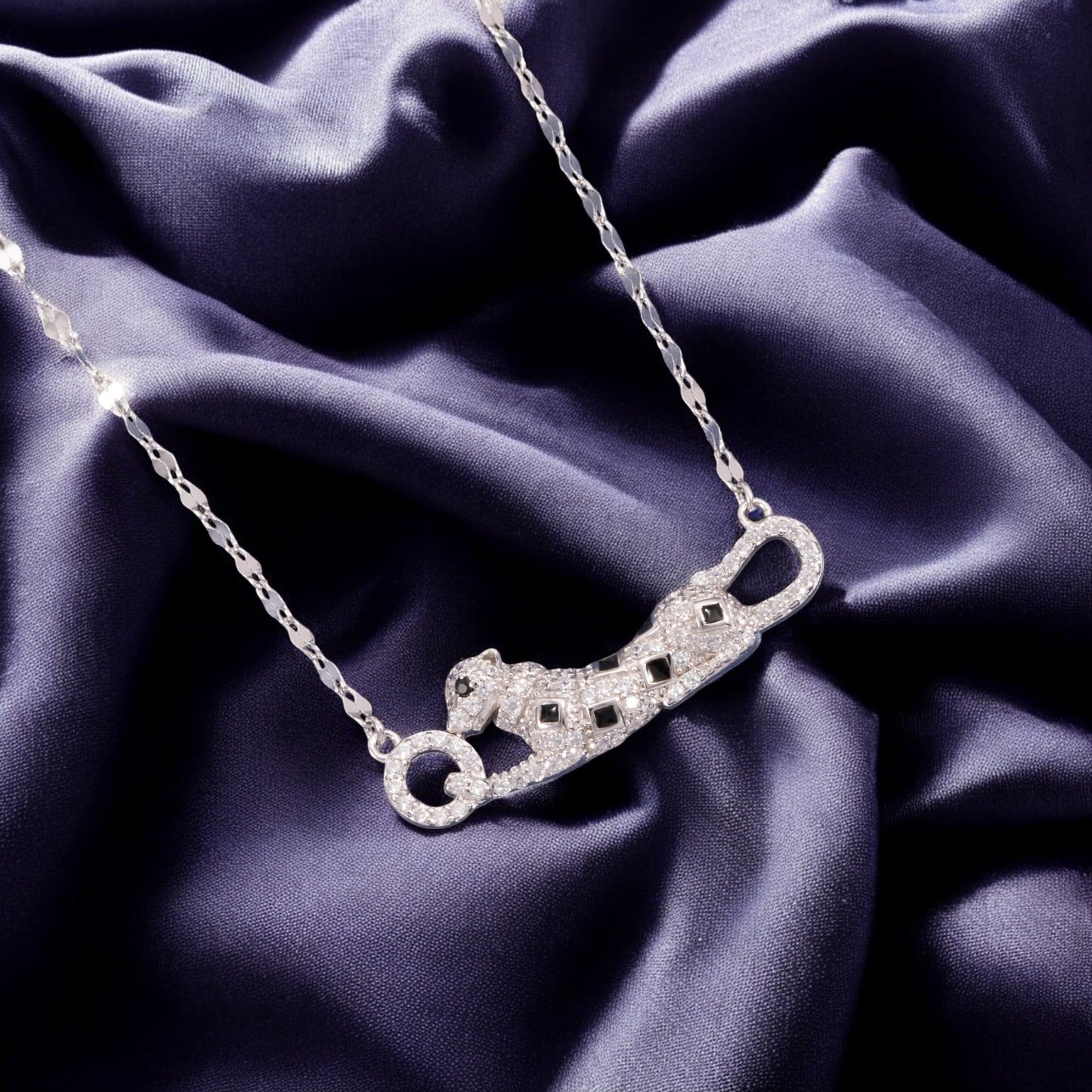 Sterling Silver Panther C/Z Pendant Necklace