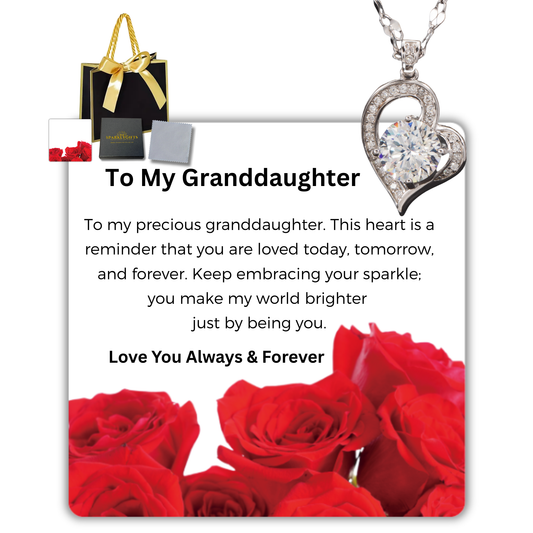 To My Granddaughter S925 Sterling Silver Heart Moissanite 1 Carat Pendant Necklace