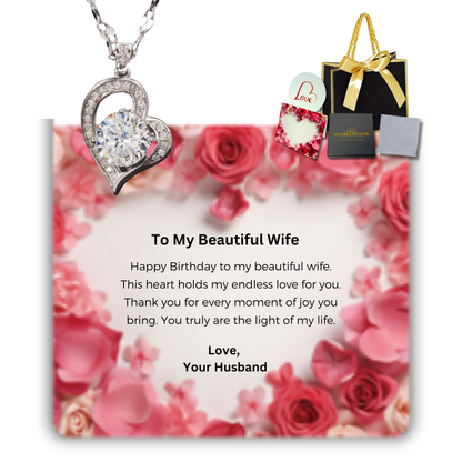 To My Wife S925 Sterling Silver Heart Moissanite 1 Carat Pendant Necklace