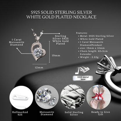 To My Mum S925 Sterling Silver Heart Moissanite 1 Carat Pendant Necklace