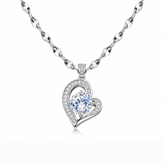 Sterling Silver Heart Moissanite 1 Carat Pendant Necklace