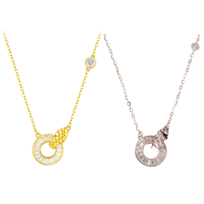 Sterling Silver Circle  C/Z Pendant Necklace White Gold 18K Yellow Gold Plating