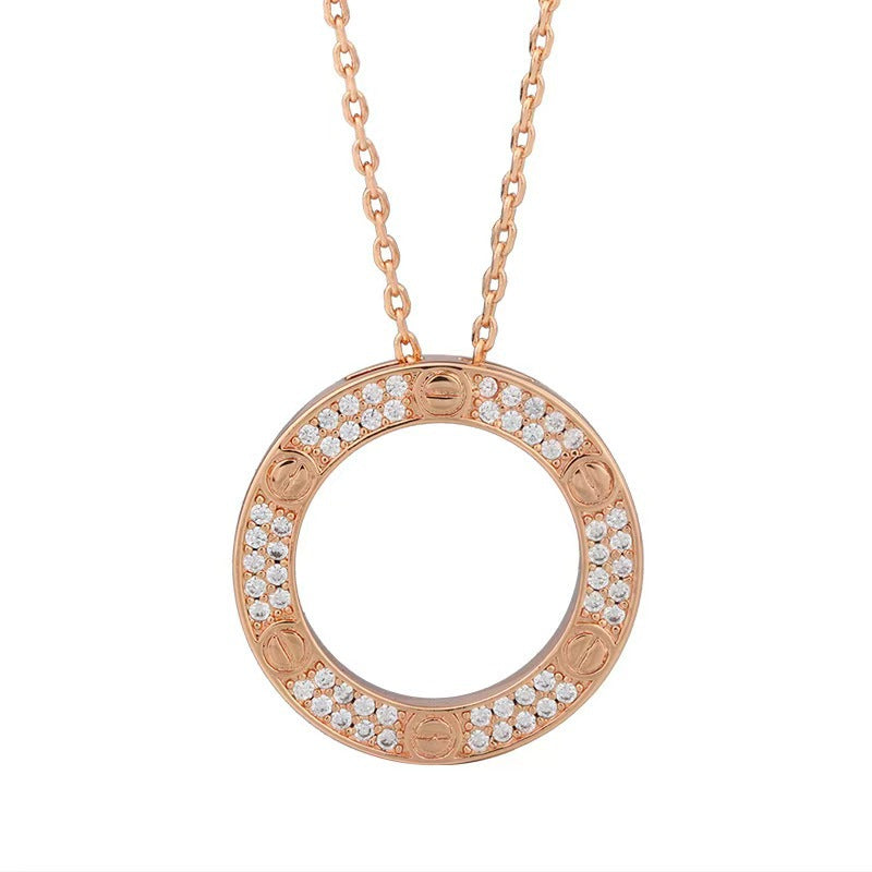 Sterling Silver Cartier Inspired Love Paved Pendant Necklace White Gold Or Rose Gold Plated