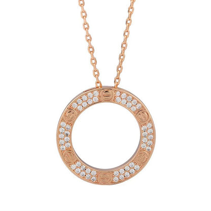 Sterling Silver Cartier Inspired Love Paved Pendant Necklace White Gold Or Rose Gold Plated