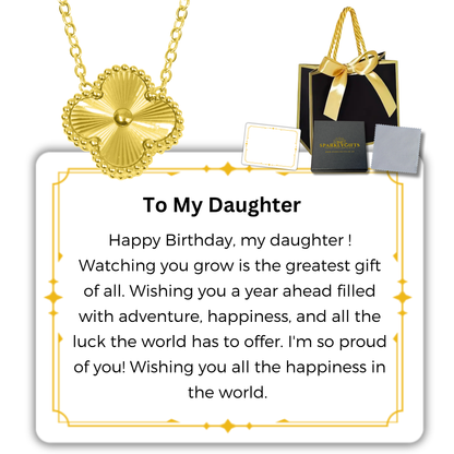 To My Daughter S925 Sterling Silver Clover Pendant Necklace 14K Gold Plated