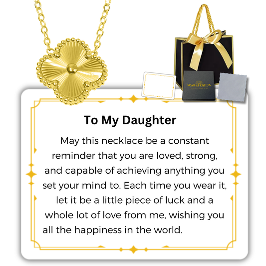 To My Daughter S925 Sterling Silver Clover Pendant Necklace 14K Gold Plated