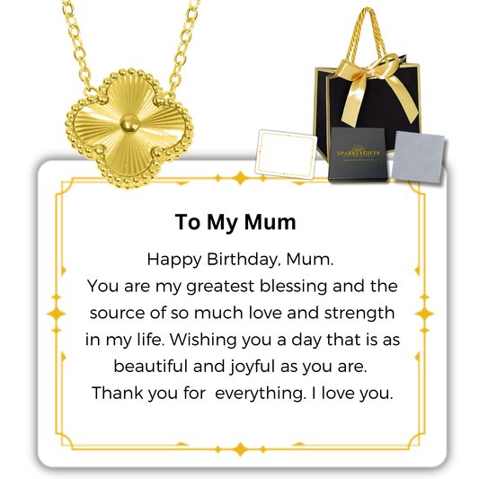 To My Mum S925 Sterling Silver Clover Pendant Necklace 14K Gold Plated
