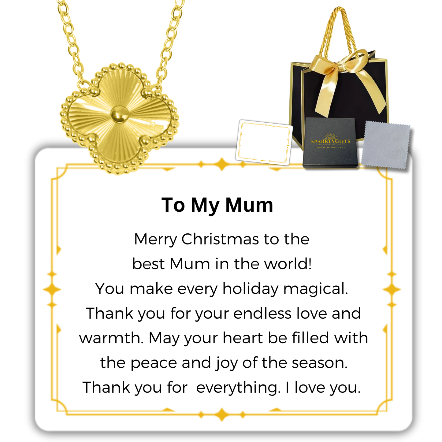 To My Mum S925 Sterling Silver Clover Pendant Necklace 14K Gold Plated