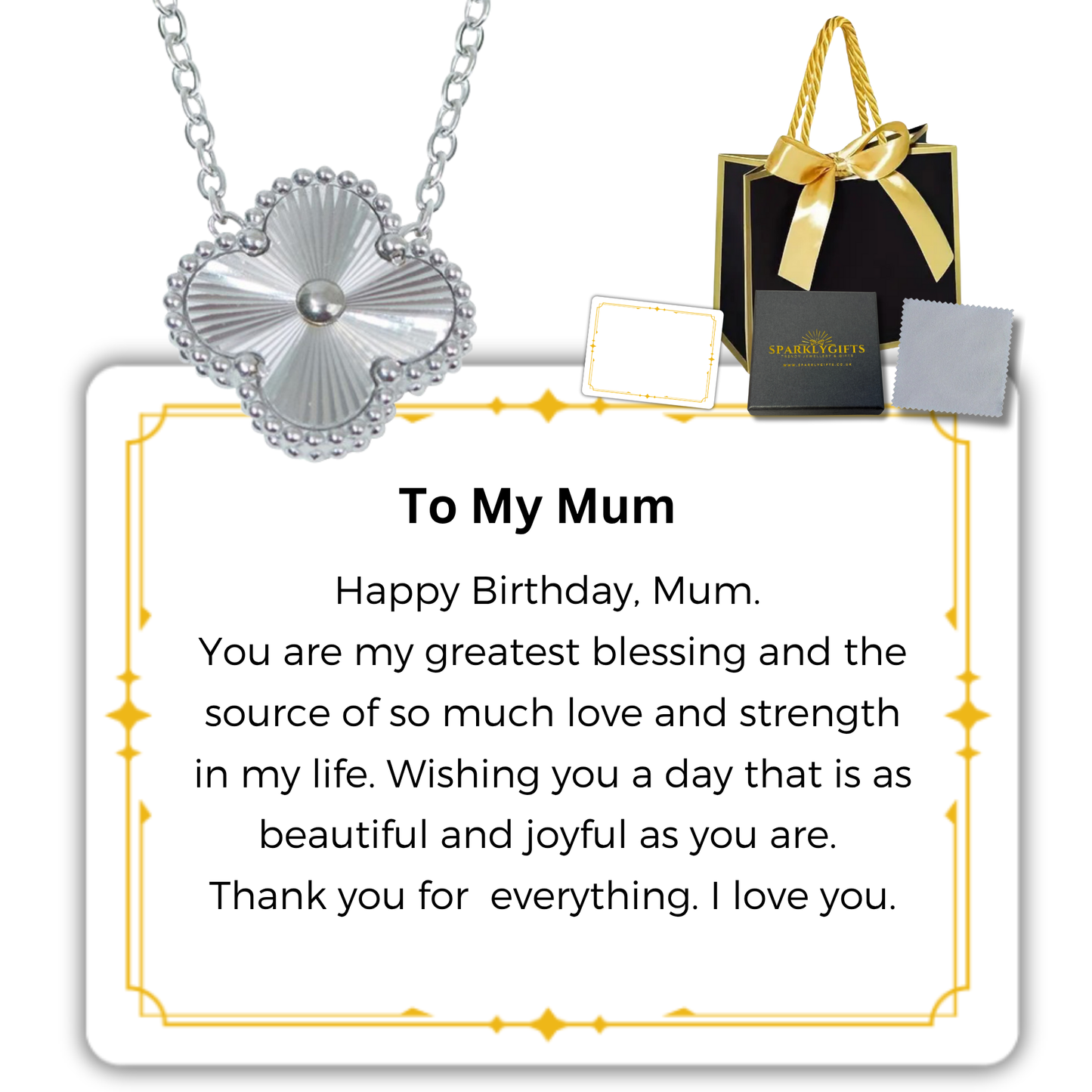 To My Mum S925 Sterling Silver Clover Pendant Necklace 14K Gold Plated