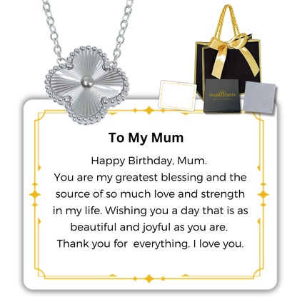 To My Mum S925 Sterling Silver Clover Pendant Necklace 14K Gold Plated