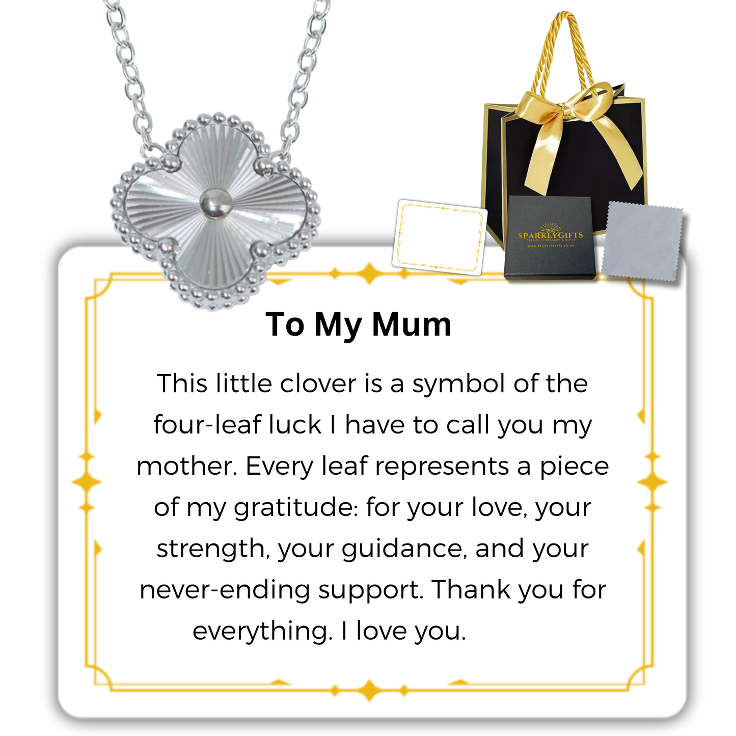 To My Mum S925 Sterling Silver Clover Pendant Necklace 14K Gold Plated