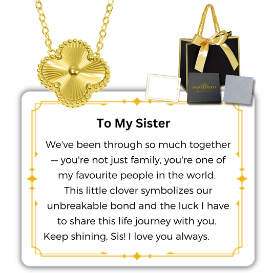To My Sister S925 Sterling Silver Clover Pendant Necklace 14K Gold Plated