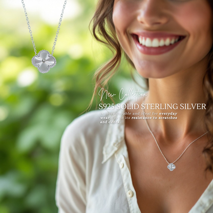 S925 Sterling Silver Lucky Clover Four Leaf Pendant Necklace White Gold 18K Yellow Gold Plated