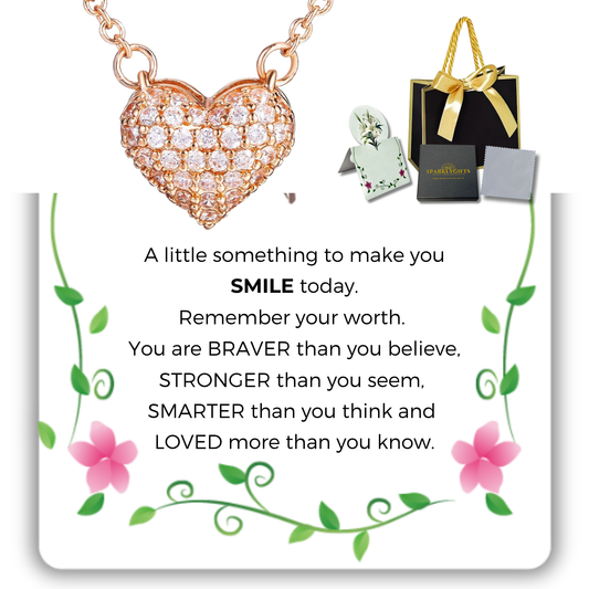 S925 Sterling Silver Rose Gold Heart Necklace with Inspiration Message Card