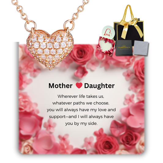 Mother & Daughter S925 Sterling Silver Rose Gold Heart Necklace with Message Card