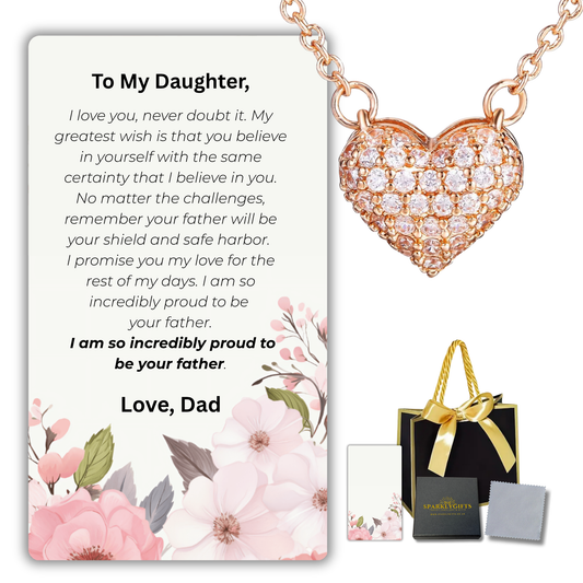 To Daughter S925 Sterling Silver Rose Gold Heart Necklace with Message Card From a Dad
