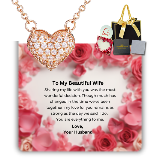 To My Wife S925 Sterling Silver Rose Gold Heart Necklace with Message Card