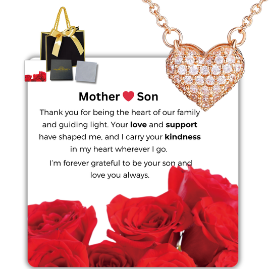Mother & Son S925 Sterling Silver Rose Gold Heart Necklace with Message Card