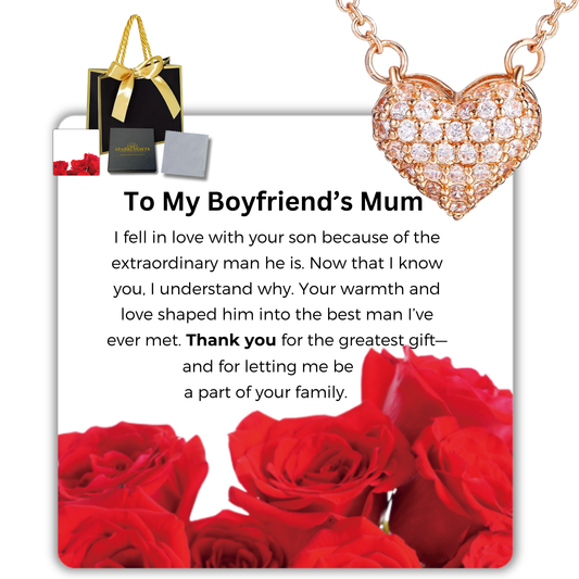 To Boyfriend's Mum S925 Sterling Silver Rose Gold Heart Necklace with Message Card