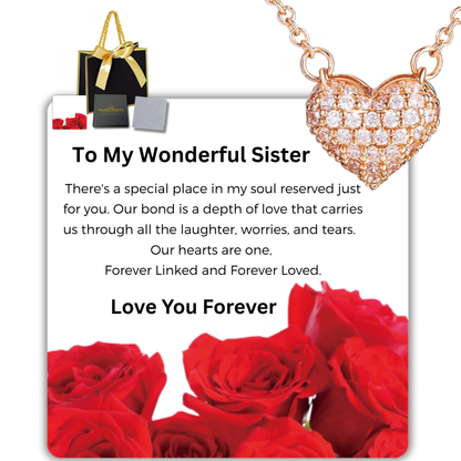 To Sister S925 Sterling Silver Rose Gold Heart Necklace with Message Card