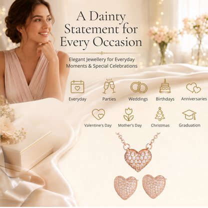 S925 Sterling Silver Pave Heart Rose Gold Plated Jewellery Set