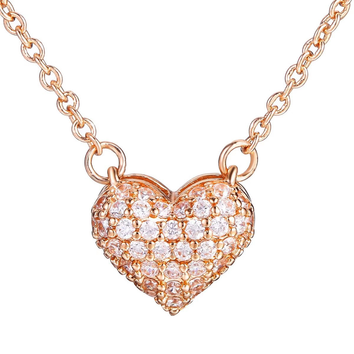 Sterling Silver Pave Heart Rose Gold Plated C/Z Pendant Necklace