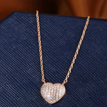 Sterling Silver Pave Heart Rose Gold Plated C/Z Pendant Necklace