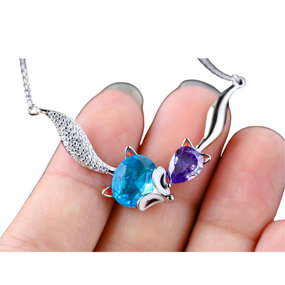 Sterling Silver Playful Fox C/Z Pendant Necklace