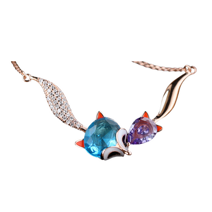 Sterling Silver Playful Fox C/Z Pendant Necklace