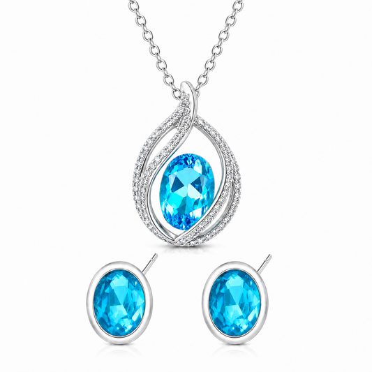 Sterling Silver AquaGlow Pendant Necklace & Earrings Set