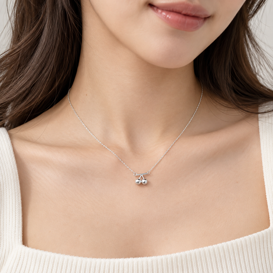S925 Sterling Silver Dainty Cherry Charm Necklace