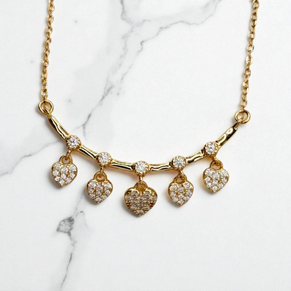 S925 Sterling Silver Golden Hearts Dangle Necklace