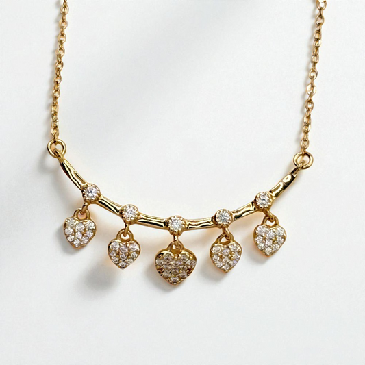 S925 Sterling Silver Golden Hearts Dangle Necklace