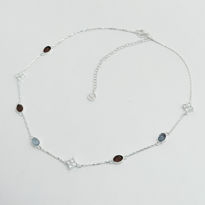 S925 Sterling Silver Agate & Aquamarine Stream Necklace Choker