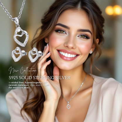 Sterling Silver Embrace My Heart Pendant Necklace & Earrings Set