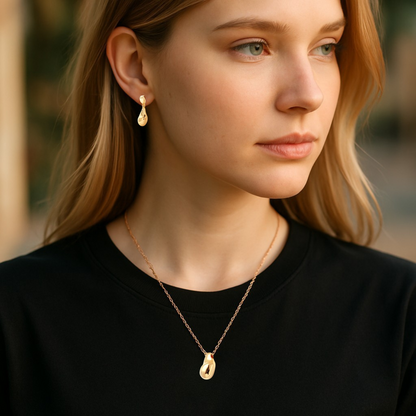 S925 Sterling Silver Lustrous Teardrop Necklace & Earrings Jewellery Set