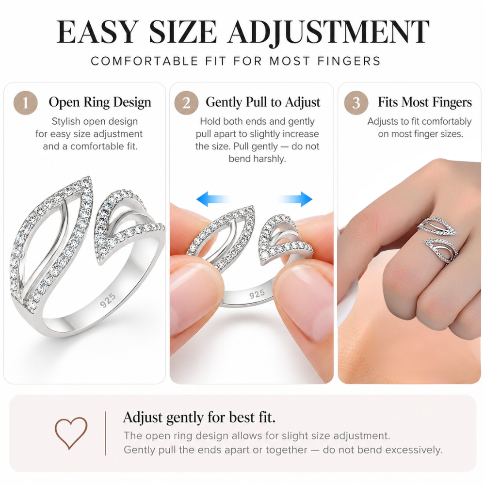 Sterling Silver Whisper Leaf C/Z Open Adjustable Ring