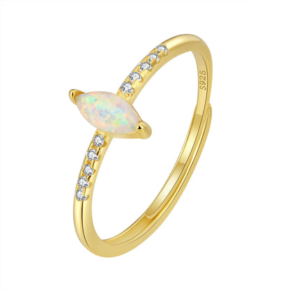 S925 Sterling Silver Vintage Inspired Marquise Opal Ring