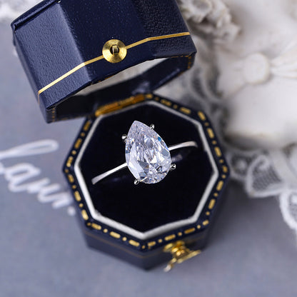 S925 Sterling Silver Pear Cut Solitaire C/Z Open Adjustable Ring