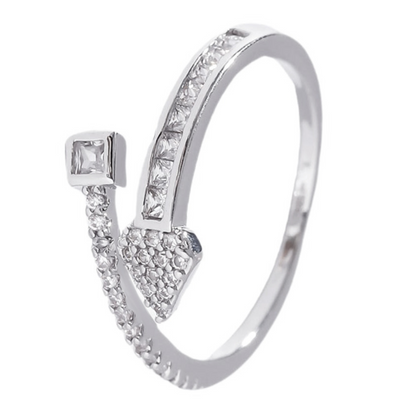 Sterling Silver Pointed Arrow C/Z Open Adjustable Ring