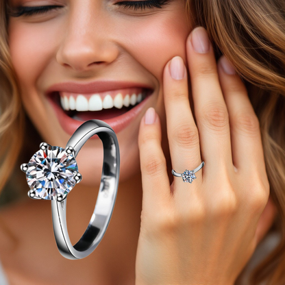 Sterling Silver Classic Moissanite Solitaire Ring Two carat Open Adjustable Ring