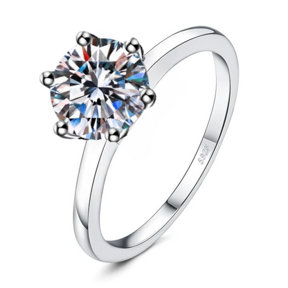 Sterling Silver Classic Moissanite Solitaire Ring Two carat Open Adjustable Ring