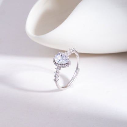Sterling Silver Pear Halo C/Z Open Adjustable Ring