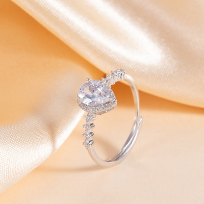 Sterling Silver Pear Halo C/Z Open Adjustable Ring