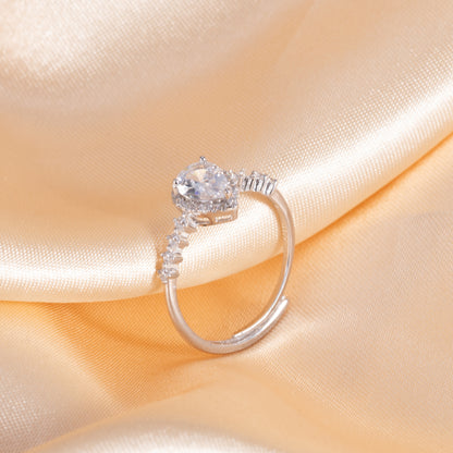 Sterling Silver Pear Halo C/Z Open Adjustable Ring
