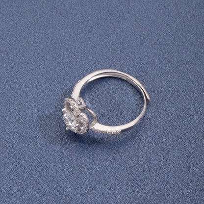 Sterling Silver Halo Heart Moissanite Ring One carat Open Adjustable Ring
